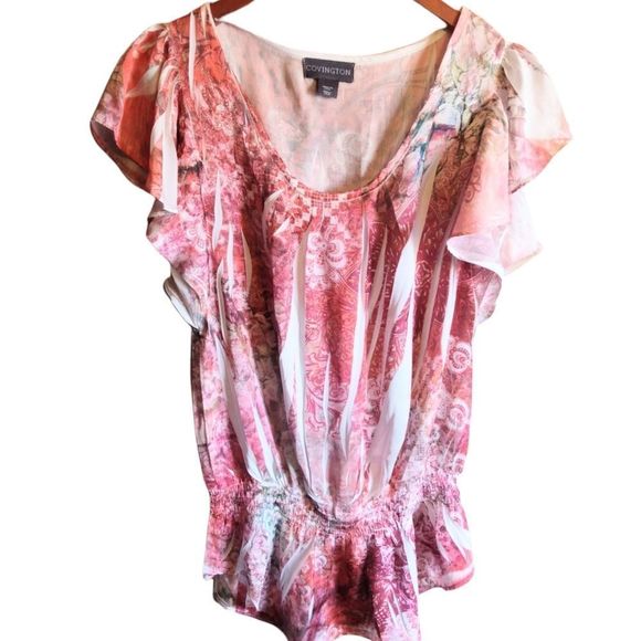 Covington Womens Red Floral Print Tunic Top Size Small - Picture 2 of 5